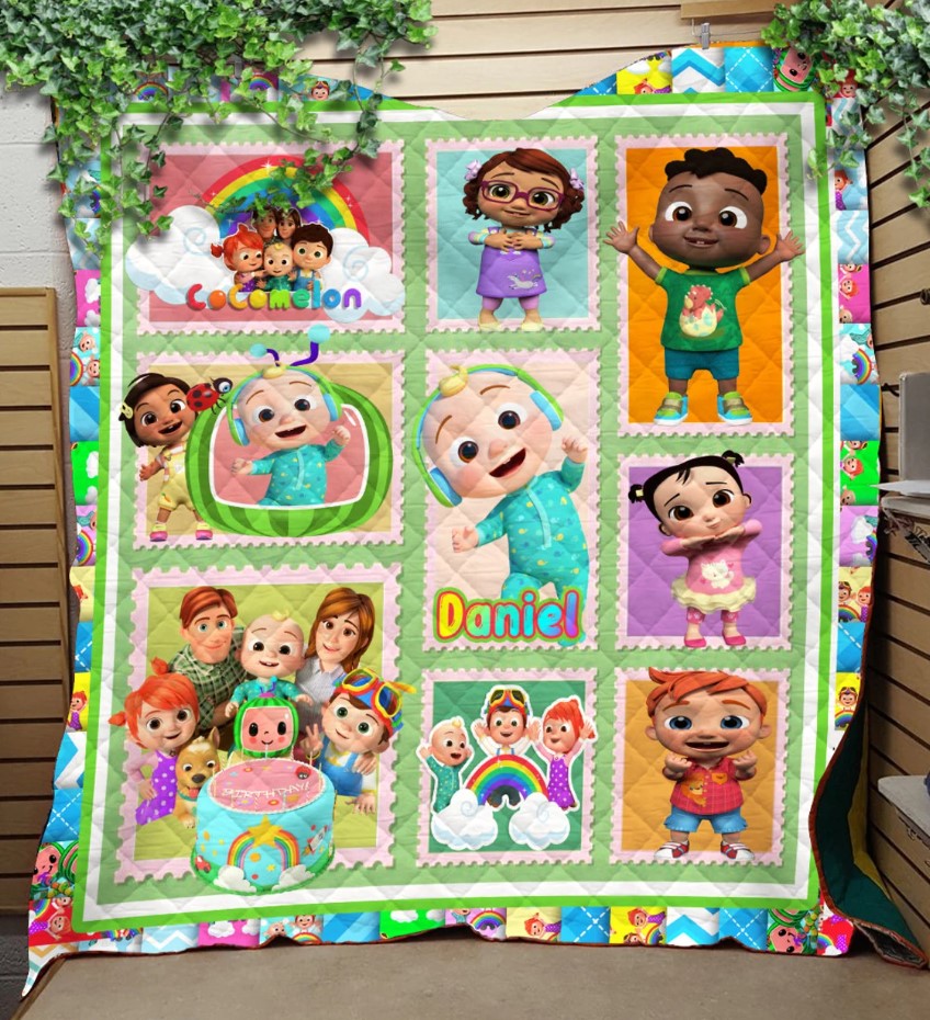 Personalized Cocomelon Quilt Blanket Cocomelon Baby Name Blanket Custom Name Blanket Cocomelon Gift